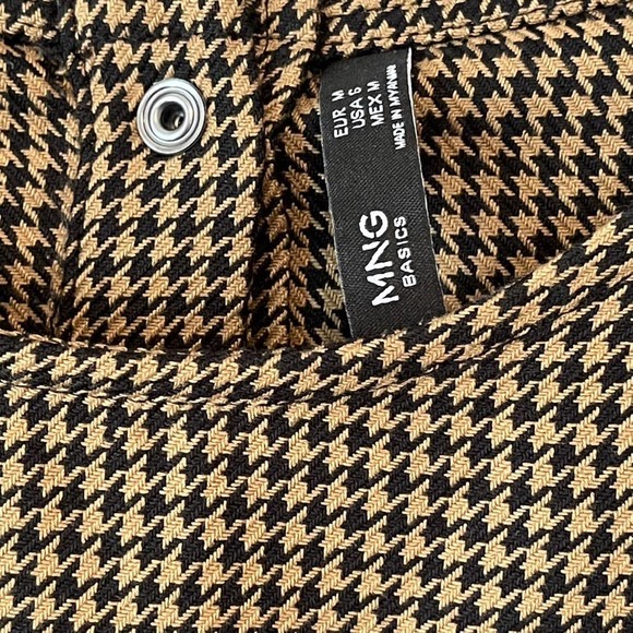 MNG Puff Shoulder Brown Black Houndstooth Shirt Long Sleeve Button Back Blouse 6 - Picture 2 of 8